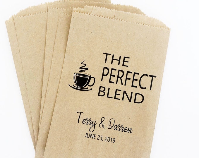 The Perfect Blend, Coffee Wedding Favors, Coffee Favors, Coffee Bags, Wedding Coffee, Personalized Wedding Favors, Favor Bags