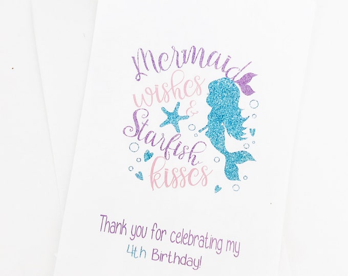 Mermaid Wishes & Starfish Kisses, Mermaid Favor Bags, Mermaid Party Bags, Mermaid Party Favors