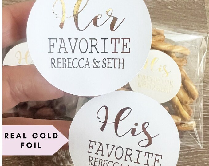 His and Her Favorite Wedding Favor Bags, Gold Foil His and Her Stickers, Wedding Favors, Wedding Favor Bags, Wedding Labels