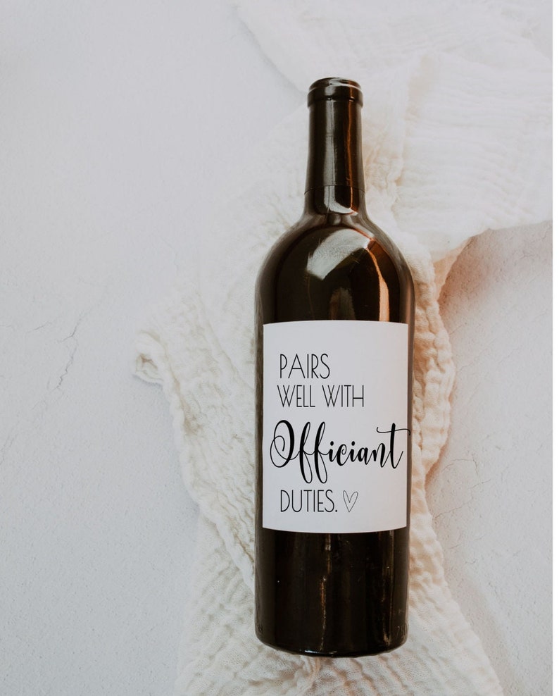 Pairs Well With Officiant Duties Wine Label Officiant Gift Etsy