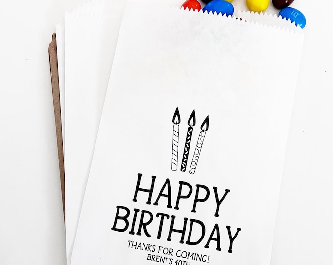 Personalized Happy Birthday Favor Bags, Custom Party Favors, Treat Bags, Cookie Candy Donut Popcorn Bags