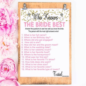 INSTANT DOWNLOAD Pink Printable Bridal Shower Game - Pink & GOLD Printable How Well Do You Know The Bride