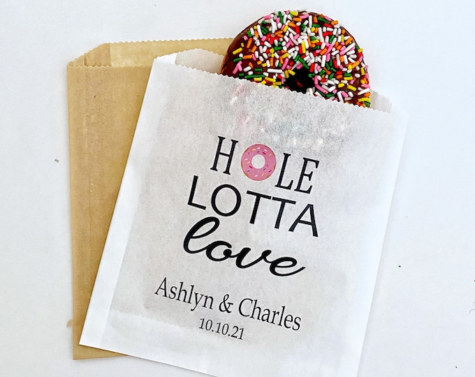 Donut Grease Proof Favor Bags, Wedding Favors, Wedding Favor Bags, Favor Bags, Hole Lotta Love , Donut Favor Bags