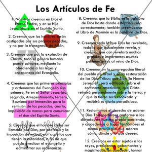 Tarjeta de los Artículos de Fe de los Santos de los Últimos Días en español