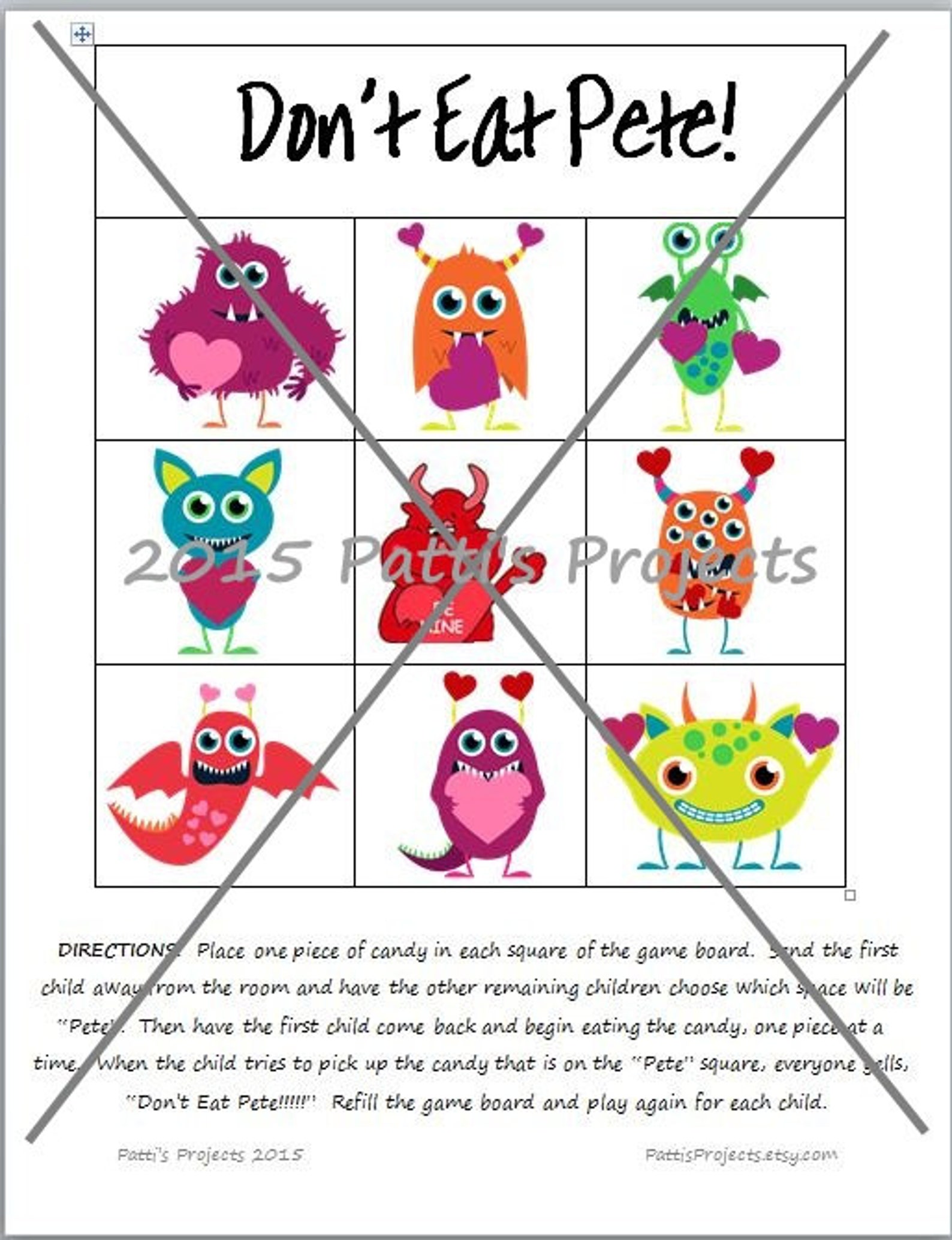 Don't Eat Pete Game Digital Download Valentine's Etsy