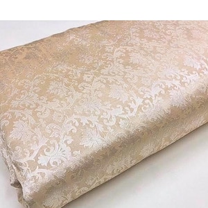 Brocade fabric Beige Jacquard Damask fabric Wedding bridal Dress Medieval fabric Brokat Embossed brocade Upholstery fabric by the yard meter