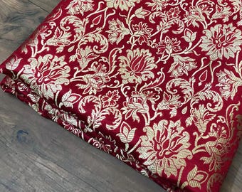 Brocade fabric Jacquard damask fabric Red Gold brocade Wedding bridal Dress fabric Silk Brocade Home Decor Upholstery Fabric By the Yard