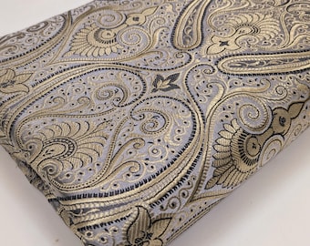 Tela de brocado banarasi india Tela medieval Gris Dorado Paisley Vestido de novia brocado Ropa de festival Material del vestido