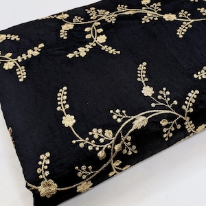 Black and Gold embroidered fabric, Bridesmaid dress, Royal fabric, Luxury fabric, Thread embroidery, Bridesmaid dress