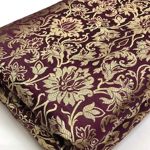 Brocade fabric Jacquard damask fabric Wine Gold brocade Wedding bridal Dress fabric Silk Brocade Home Decor Upholstery Fabric By the Yard