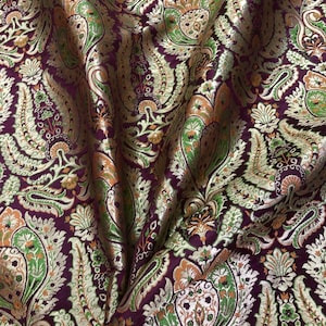 Banarasi Brocade Fabric Burgundy gold Damask jacquard brocade fabric Hautecouture Wedding dress Renaissance brokat fabric by the yard