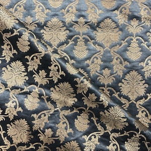 Brocade fabric Jacquard damask Gray Gold brocade Wedding bridal Dress fabric Silk Brocade Home Decor Upholstery Fabric By the Yard