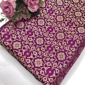 Brocade fabric Jacquard damask Purple Gold Brocade fabric Wedding bridal fabric Home decor fabric silk dress Brocade Fabric by the yard