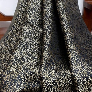 Indian Banarasi Brocade Fabric Black Gold Jacquard fabric Home décor fabric Wedding fabric Rayon silk brocade Gothic fabric