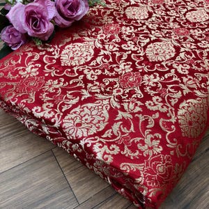 Red Gold Brocade fabric by the yard Jacquard damask fabric Wedding Bridal Dress Fabric Upholstery Silk Brocade Fabric by the yard