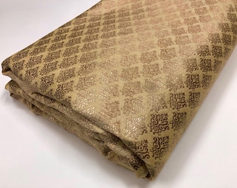 Tela brocada beige y dorada para boda, satén brocado Banarasi.