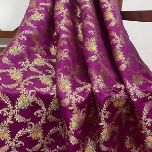 Indian banarasi brocade fabric Medieval fabric Gold floral brocade Wedding dress brocade festival clothing Dress Material