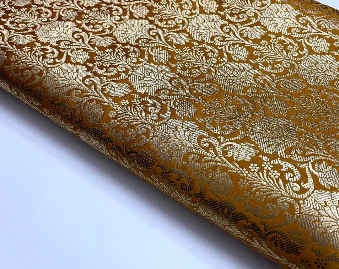 Brocade Fabric Mustard Gold Silk Brocade Jacquard Damask Wedding Bridal ...