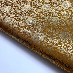 Brocade fabric Mustard Gold silk Brocade Jacquard Damask Wedding Bridal Indian Dress Banarasi Saree Drapery Brokat tissu fabric by the yard