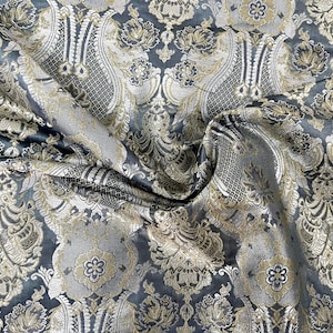 Tecido brocado jacquard cinza prateado Tecido para casamento Tecido brocado dourado Tecido brocado floral Tecido para vestido Tecido para estofamento por metro/jarda