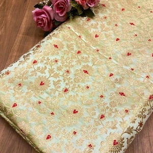 Indian brocade fabric by the yard Sea Green gold Brocade fabric Jacquard Wedding dress fabric Brocade Home Decor Brocade fabric