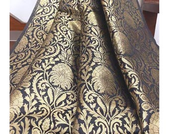 Brocade fabric Jacquard damask fabric Black Gold brocade Wedding bridal Dress fabric Silk Brocade Home Decor Upholstery Fabric By the Yard