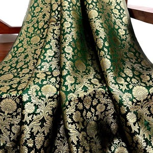 Brocade fabric by the yard/meter Green gold Jacquard damask fabric Home Decor Fabric Wedding bridal fabric DIY craft fabric Festival dress