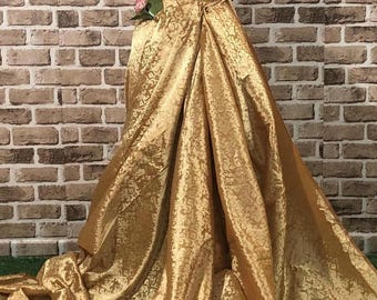 Tela brocada jacquard damasco mostaza, Tela para bodas, Inspiración para bodas, Tela de diseño, Tela cortada a medida/metro