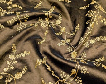 Embroidered fabric Wedding Indian dress fabric Brown Gold embroidery Bridal fabric Home Decor Upholstery embroidered fabric by the yard