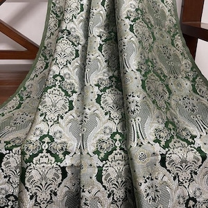 Indian Brocade Fabric Green & silver Jacquard fabric Couture fabric Wedding Dress fabric Luxurious Fabric by the yard/meter -