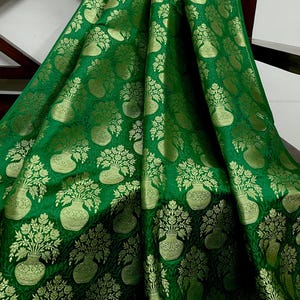 Brocade Fabric Jacquard damask fabric Green Gold brocade Wedding bridal fabric Festival clothing Designer Brocade fabric by the yard