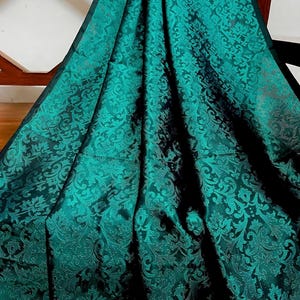 Teal Green Damask jacquard brocade fabric, Wedding fabric, Wedding inspiration, Designer Fabric, Fabric by the yard/meter