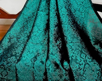 Tela brocada jacquard de damasco verde azulado, tela para bodas, inspiración para bodas, tela de diseño, tela cortada a medida/metro