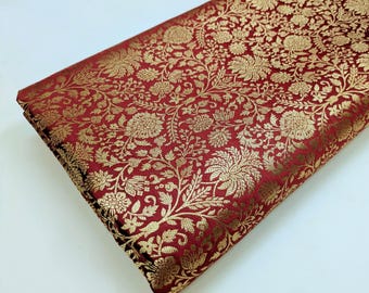 Tela de brocado jacquard indio rojo y dorado, tela de lujo para vestidos de novia, tela de tapicería, tela de decoración del hogar cortada a medida.