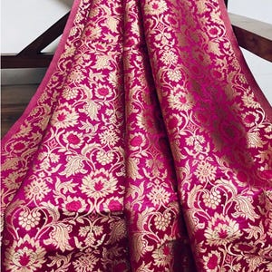 Brocade fabric Pink Gold Jacquard Damask fabric bridal fabric brocade Wedding dress Fabric Gold Indian Brocade Upholstery Fabric by the yard