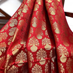 Brocade fabric Jacquard Damask fabric Wedding Bridal Brocade Dress Fabric Decor Upholstery Brocade Fabric Red Gold Fabric by the yard - 336