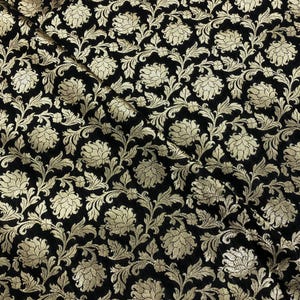 Banarasi brocade fabric Black Gold Jacquard fabric Metallic brocade Rayon silk brocade Gothic fabric Fabric by the yard