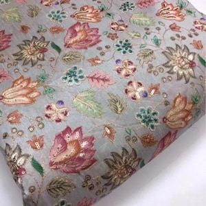 Embroidered fabric Gray Wedding Indian dress fabric Bridal fabric Home Decor Upholstery Indian embroidered fabric by the yard