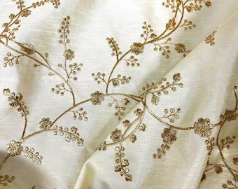 Embroidered fabric Off-White Gold Embroidery dress Fabric Bridal Dress Luxury Wedding Indian Lehenga fabric upholstery fabric by the yard
