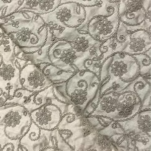 Embroidered fabric Wedding Indian dress fabric Beige Thread embroidery Fabric Bridal fabric Home Decor embroidered fabric by the yard