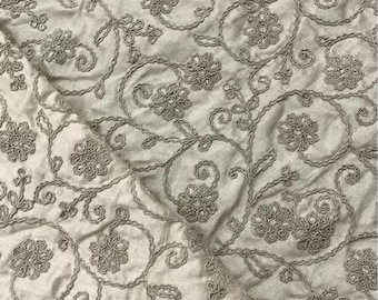 Embroidered fabric Wedding Indian dress fabric Beige Thread embroidery Fabric Bridal fabric Home Decor embroidered fabric by the yard