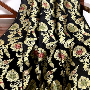 Brocade Fabric Black Gold Jacquard fabric Wedding Dress Salwar Suit Designer fabric Brocart tissue Haute couture Brocade Fabric by the yard