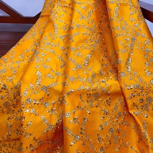 Embroidered fabric Wedding Indian dress fabric Orange Gold embroidery Bridal fabric Home Decor Upholstery embroidered fabric by the yard