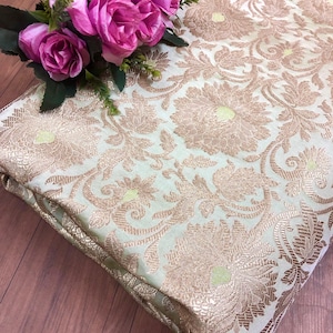 Brocade fabric Green Gold Jacquard Damask Rayon Silk brocade Fabric Wedding Bridal High Grade Designer fabric by the yard Material