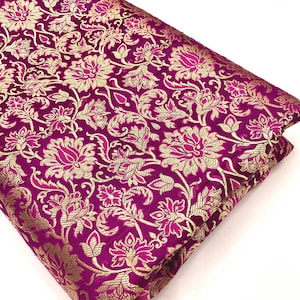 Brocade fabric Jacquard damask Purple Gold brocade Wedding bridal Dress fabric Silk Brocade Home Decor Upholstery Fabric By the Yard