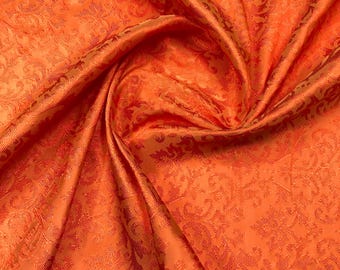 Banarasibrokaatstof, oranje damast jacquardbrokaat, trouwjurk, kerstdecorstof, bruiloftsinspiratie
