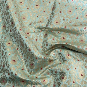 Brocade fabric Jacquard Damask Brocade fabric Green Gold Wedding Bridal Silk Dress Fabric, Upholstery Brocade Historical fabric by the yard