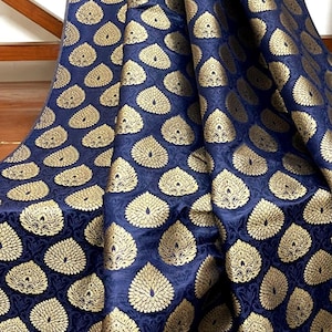 Brocade fabric Jacquard Damask Luxury Wedding Bridal fabric Green Gold Brocade Lehenga Indian Home Decor Fabric by the yard meter.