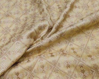 Broderat tyg Indiskt bröllopsklänningstyg Beige guldtrådsbroderi Brudtyg Heminredning broderat tyg på metervara