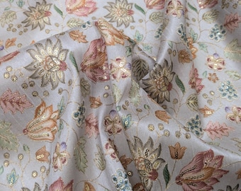 Geborduurde stof, grijze stof voor een Indiase trouwjurk, bruidsstof, woondecoratie, meubelbekleding, op maat gesneden Indiase geborduurde stof